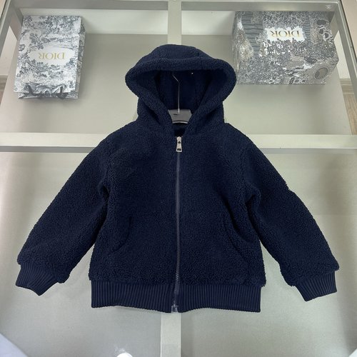 Moncler Kids Navy Fleece Jacket 3D Embroidery