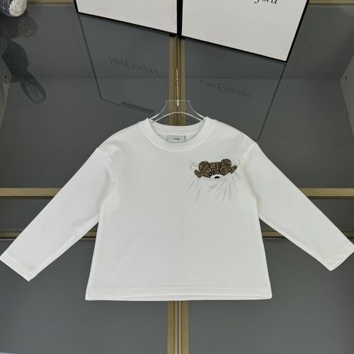 Fendi Kids Long Sleeve Cotton T-Shirt Solid Graffiti Print