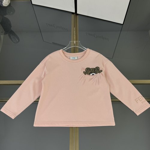 Fendi High-End Unisex Kids Long-Sleeve Graffiti Print Cotton Tee 