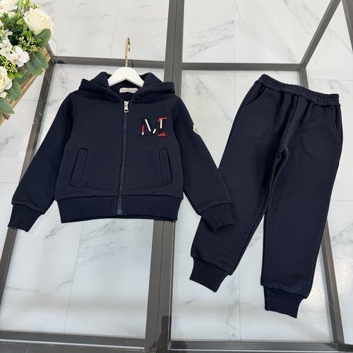 Moncler Kids Fleece Lined Cotton Set with Logo Embroidery 