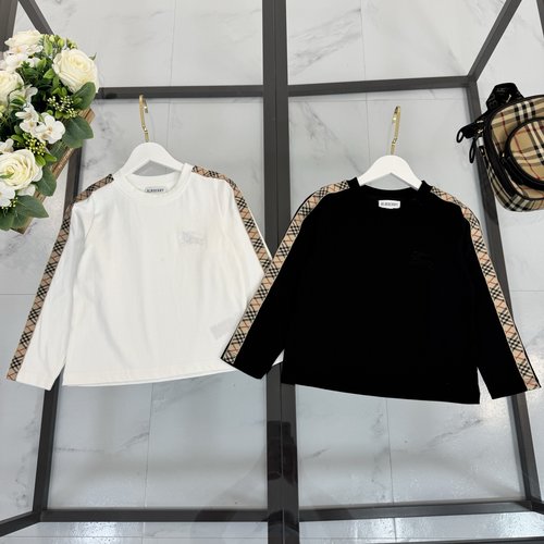 Burberry Kids Cotton T-Shirt with Striped Sleeves & Horse Embroidery