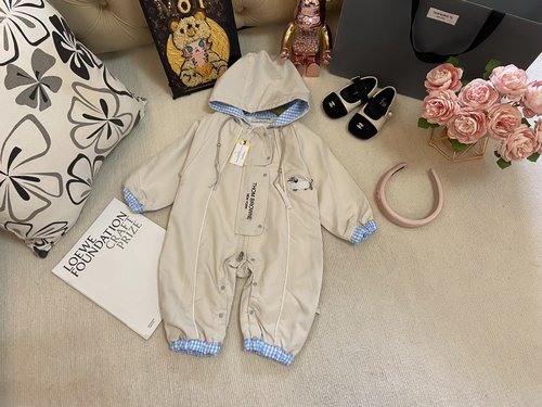 Thom Bn Toddler Hooded Plaid Jumpsuit w/ Logo & Blue Check Sleeves