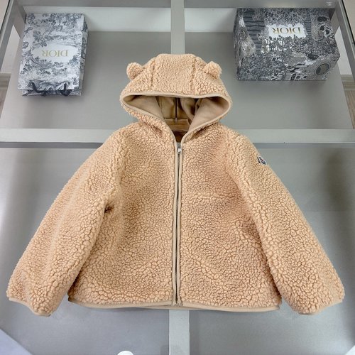 Moncler Thick Lambwool Kids Coat with 3D Bear Ears 