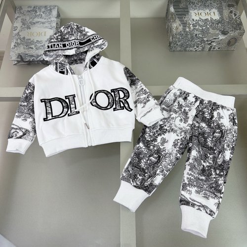 Dior Unisex Toddler Cotton Romper Set with Allover Logo Patchwork