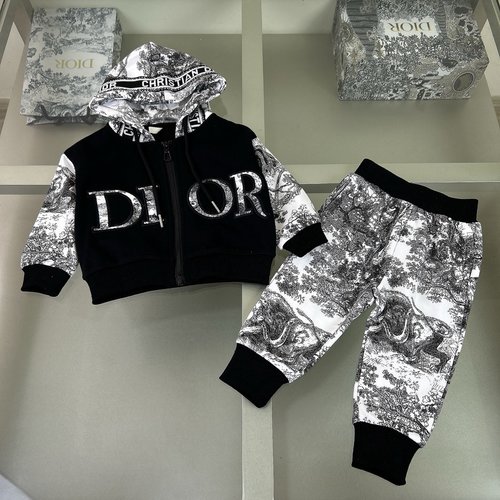 Dior Unisex High-End Cotton Romper Set with Full Logo Print & Patchwork 