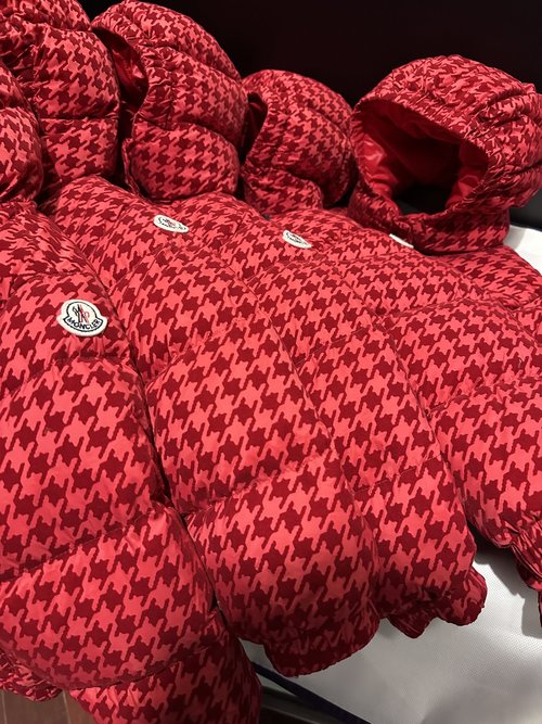 Moncler Girls Houndstooth Puffer Jacket Hooded Goose Down Warm