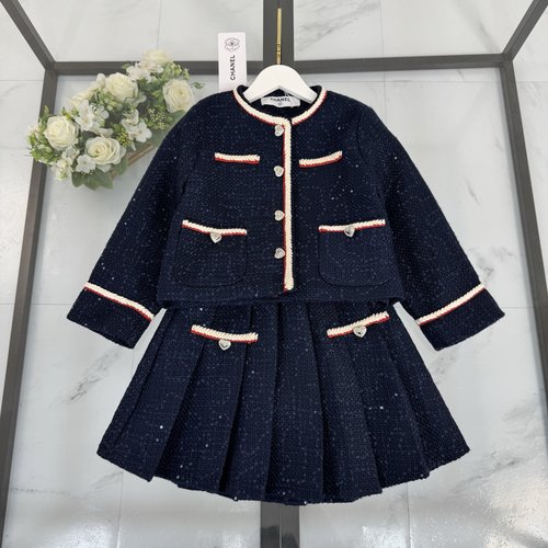 Chanel Girls Heavy Knit Crew Neck Dress Set