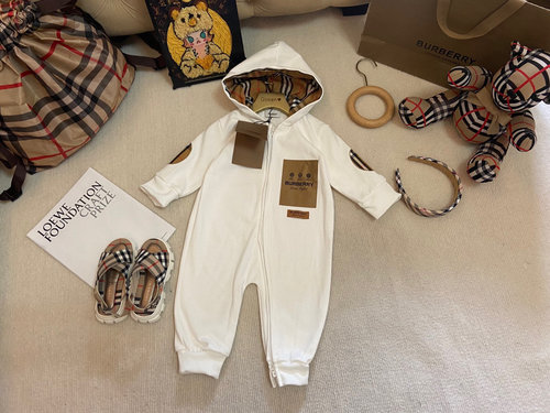 Burberry High-end Baby Romper for Boys & Girls, Cotton with Thin Fleece Lining