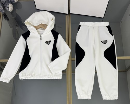 Prada Kids Black & White Set, Premium Cotton Fleece, Chest Logo