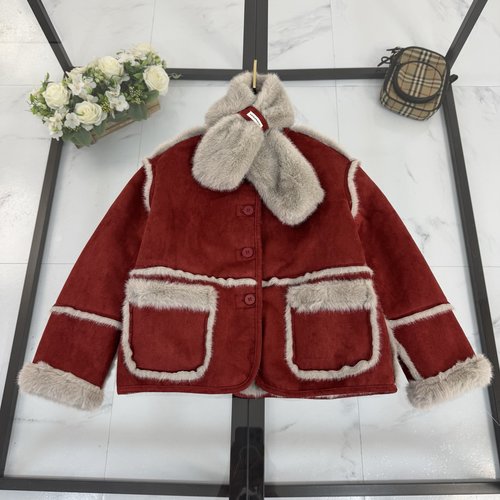 Dior Girls Shearling Coat with Scarf, Stylish & Warm