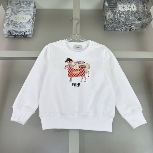 Fendi Unisex Kids Cotton Hoodie with Cartoon Pony Print 