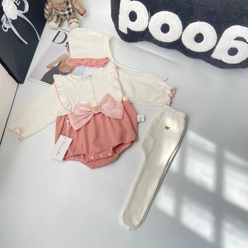 Dior Baby Girl Bow Romper Set with Hat & Leggings