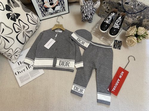 Dior Unisex Kids 3-Piece Cotton Knit Set (Sweater, Pants, Hat)