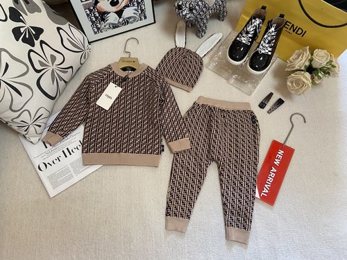 Fendi Kids 3-Piece Set: Sweater, Pants, Hat Cotton Fleece 