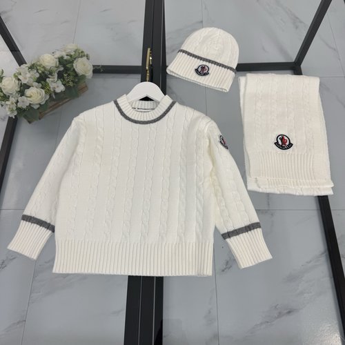 Moncler Kids 3-Piece Set: Red Cable Knit Sweater, Hat & Scarf