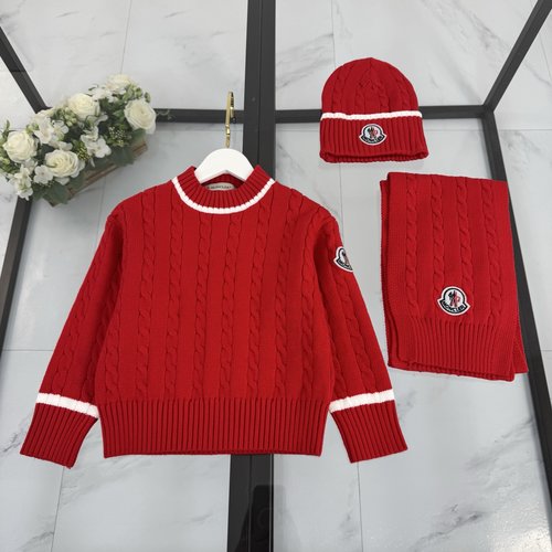 Moncler Kids Roman Red Cable Knit 3-Piece Set