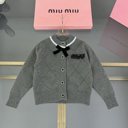 Miu Miu Girls Plaid Wool-Blend Cardigan with Removable Bow 