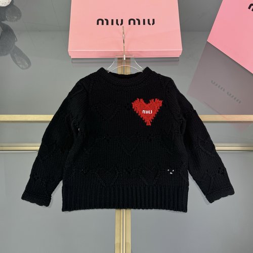 Miu Miu Kids Cherry Red 3D Heart Jacquard Wool-Blend Sweater 