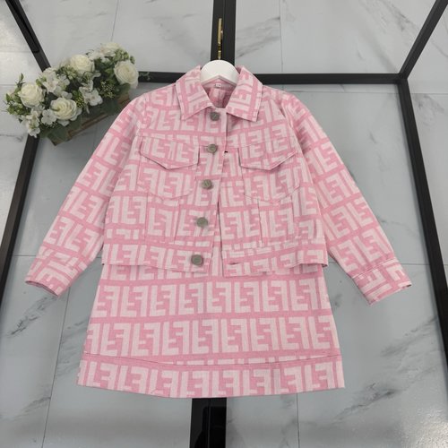 Fendi Girls Jacquard Denim Jacket & Pinafore Dress Set