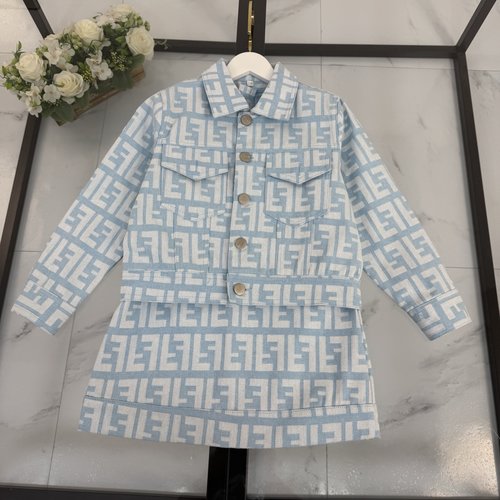 Fendi Girls Denim Jacket & Jacquard Dress Set