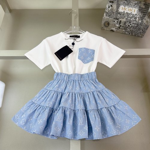 LV High-End Girls Linen Dress Set, Breathable & Comfortable 
