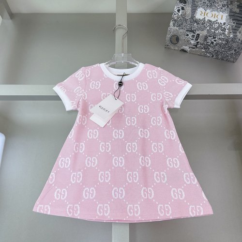 Gucci Girls Pink All-Over Letter Print Dress