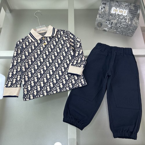 Dior Boys High-End Polo Shirt Set with Letter Embroidery