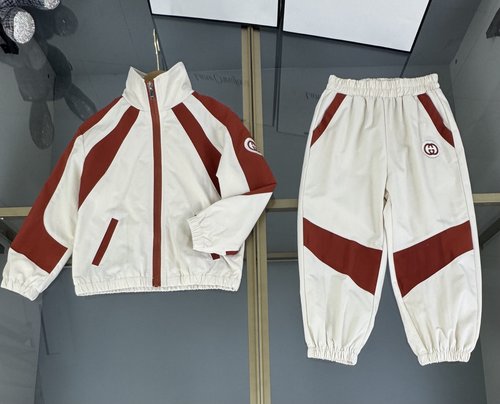 Gucci Kids Woven Cotton Set with Retro Colorblock & Letter Embroidery