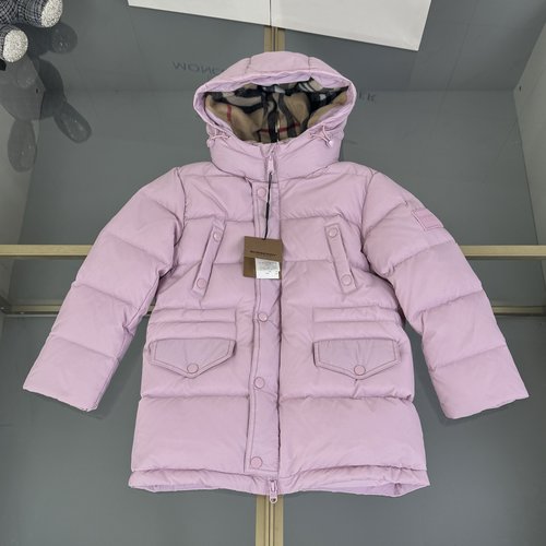 Burberry Kids Mid-Length White Duck Down Jacket Windproof Warm 