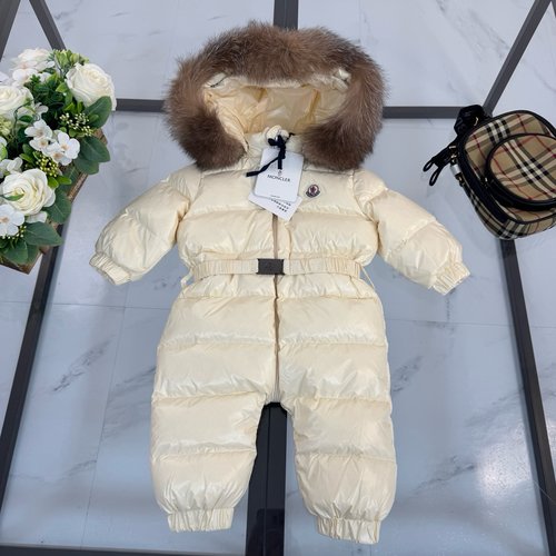 Moncler Premium Kids Goose Down Onesie with Fox Fur Collar