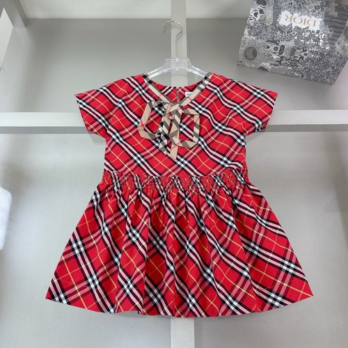 Burberry Girls Red Check British Style Comfortable Cotton Dress