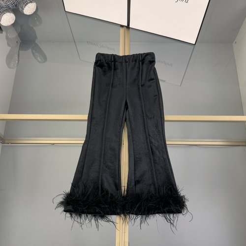 Chanel Girls Fleece-Lined Elastic Waist Pants with Faux Fur Hem