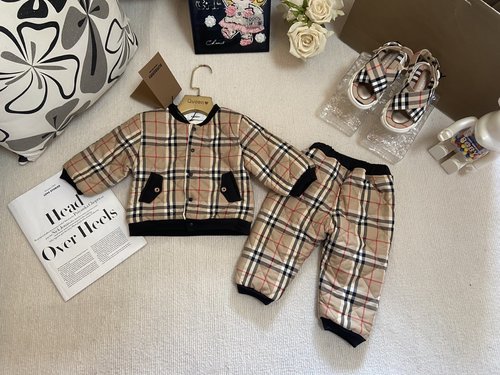 Burberry Toddler Unisex Fleece Thickened Warm Romper Set 