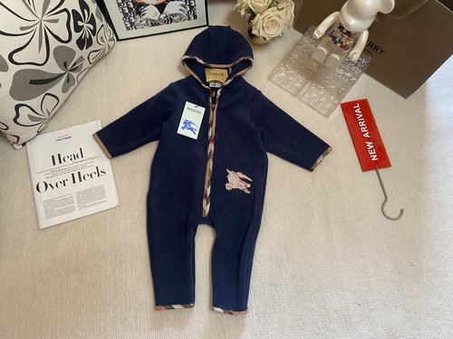 Burberry Toddler Unisex Fleece Onesie with Embroidered Logo - Beige & Navy