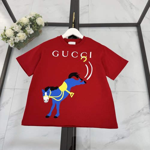 Gucci High-End Kids Horse Print Cotton T-Shirt - Comfortable & Stylish