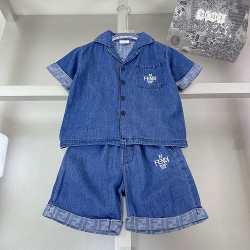 Fendi Unisex Kids Denim Set Heavy Wash Custom Buttons