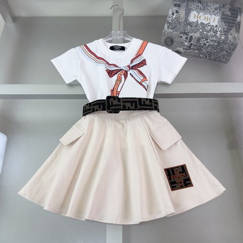 Fendi Girls 100 Cotton Skirt Set with Letter Print