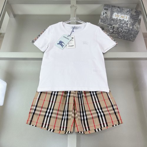 Burberry Kids Cotton Knit Set Striped Plaid & Chest Embroidery 