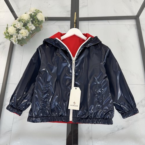 Moncler Reversible Kids Trench Coat Red Shark & Blue Nylon 