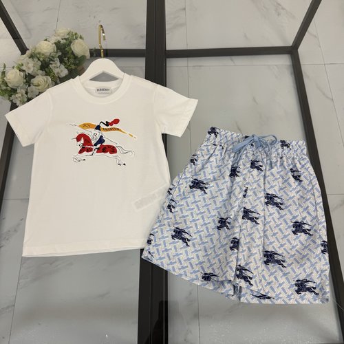 Burberry Kids Cotton Set with Horse Logo Tee & Printed Shorts