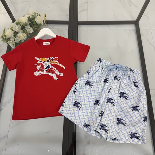 Burberry Kids Cotton Set - Horse Logo Tee & Blue Shorts
