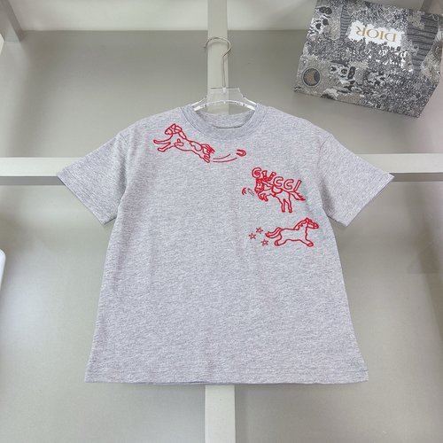 Gucci Kids Premium Cotton T-Shirt with Embossed Print & Flocked Details