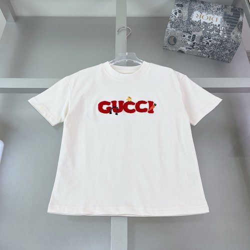 Gucci Kids Cotton T-Shirt Embroidered Flocked Print Comfortable Stylish 