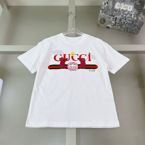 Gucci Kids Cotton T-Shirt with Embroidery & Flock Print