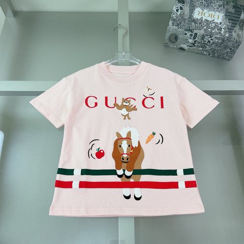 Gucci Kids Cotton T-shirt with Embroidered Flocked Print, Comfortable Stylish