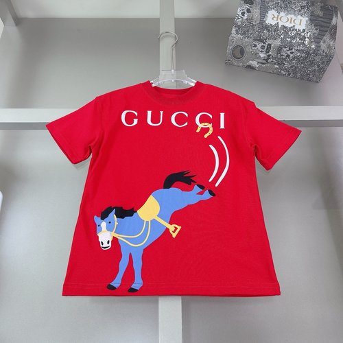 Gucci Kids Cotton T-Shirt with Embroidery & Flocked Print
