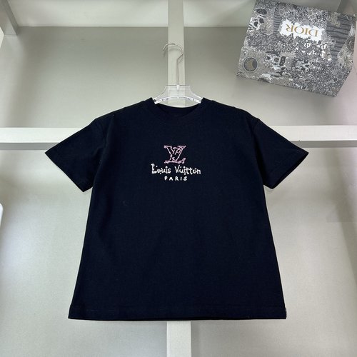 LV Unisex Kids Comfortable T-Shirts Embroidery Flocked Print Cotton