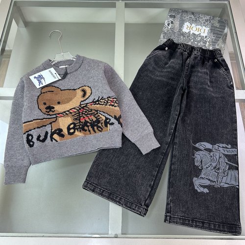 Burberry Kids Luxury Bear Knit Sweater & Denim Pants Set