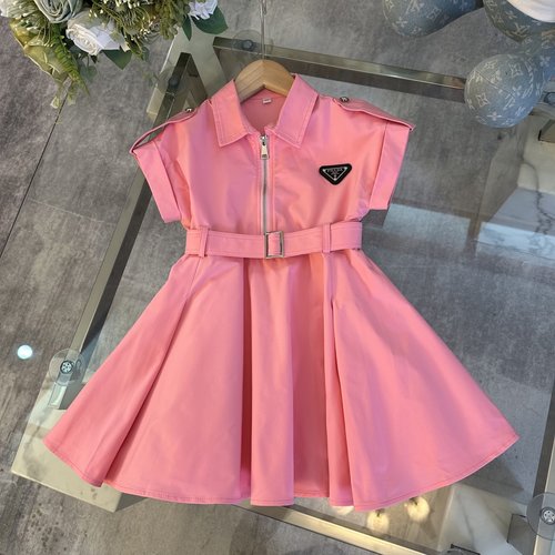 Prada Girls Cotton Dress with Solid Belt 