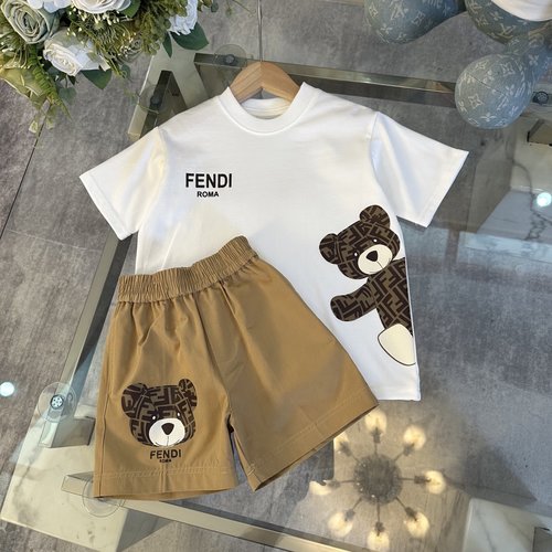 Fendi Unisex Kids Bear Printed Cotton Outfit Set